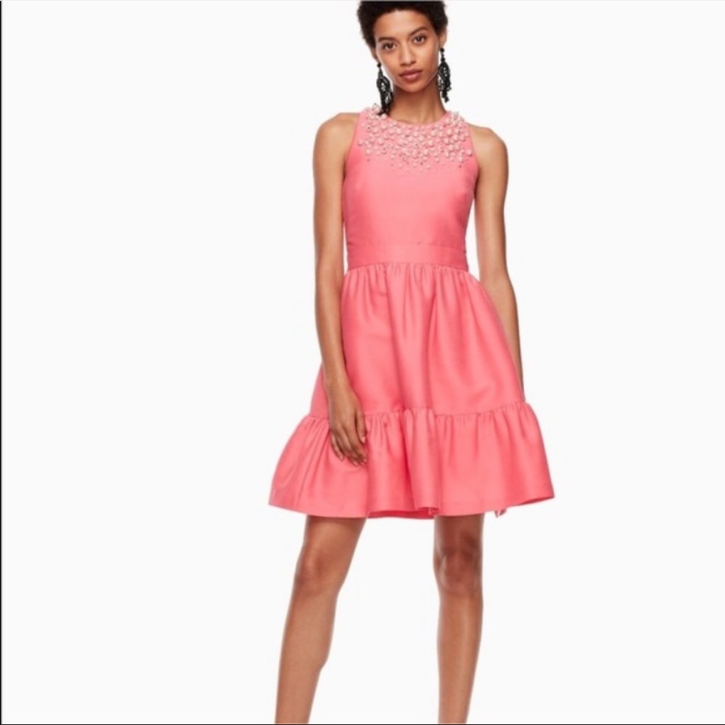 Kate Spade Pink Pearl Embellished Mikado Dress